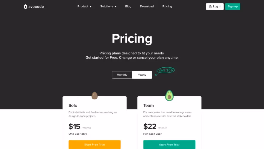 Avocode Pricing Page
