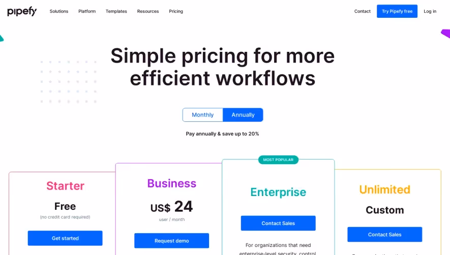 Pipefy Pricing Page