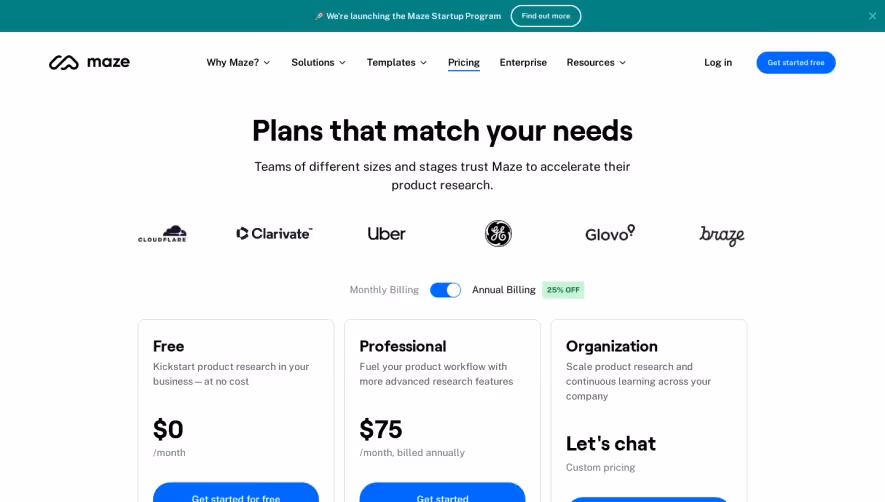 Maze Pricing Page