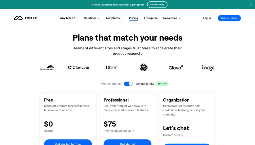 Maze Pricing Page
