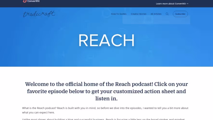 ConvertKit Reach Podcast Page