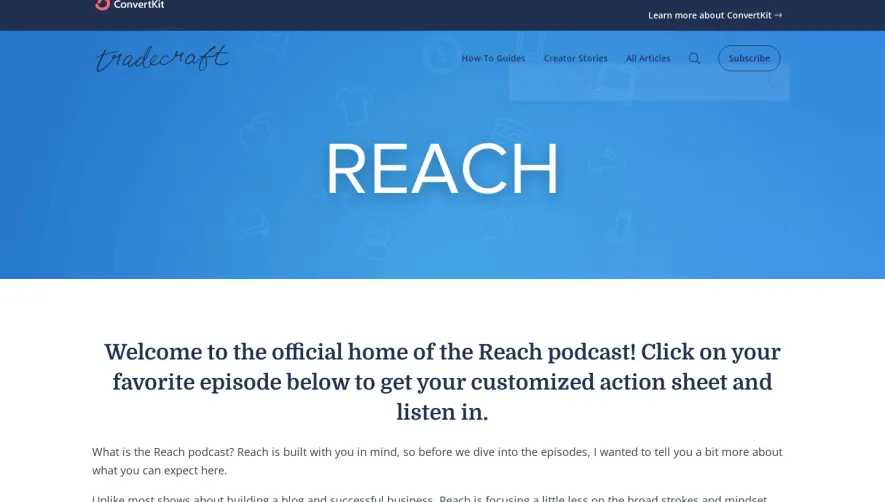 ConvertKit Reach Podcast Page