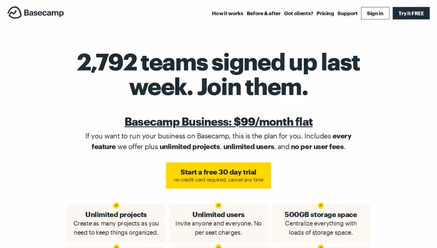 Basecamp Pricing Page