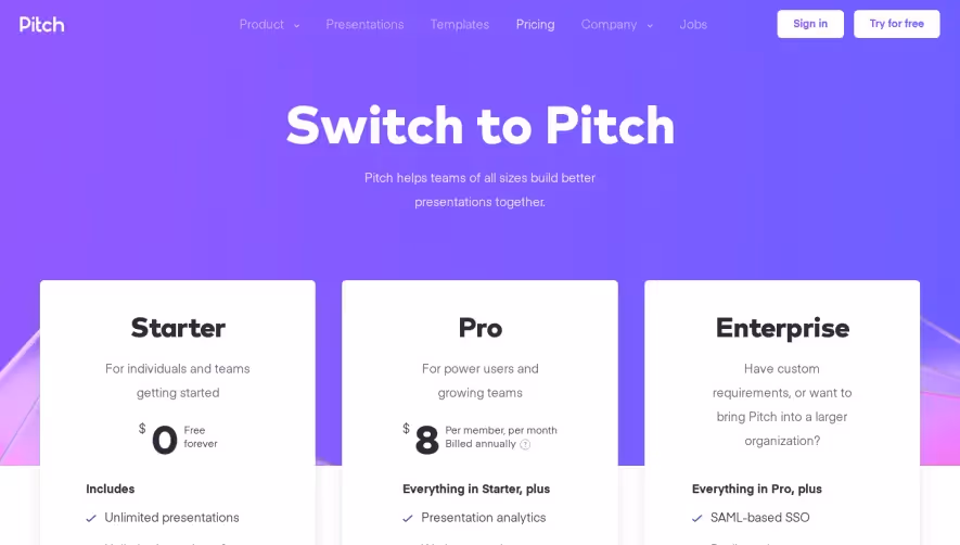 Pitch Pricing Page
