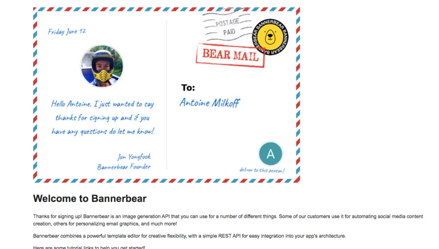 Bannerbear Welcome Email