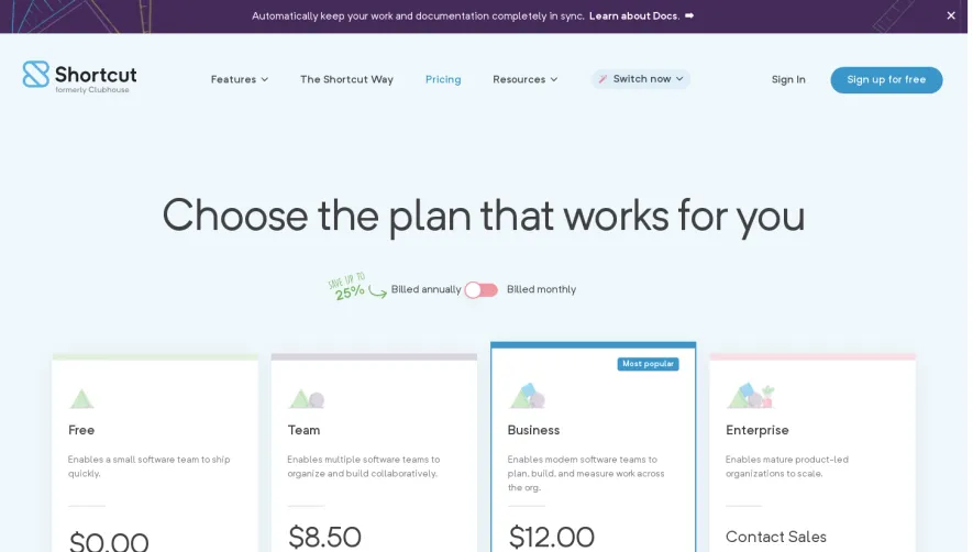 Shortcut lubhouse Pricing Page