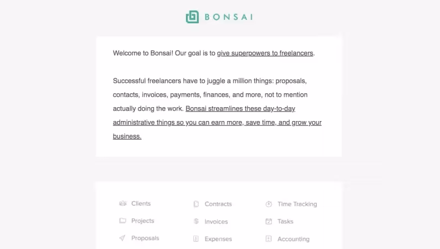 Bonsai Welcome Email
