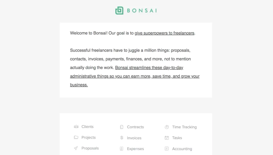 Bonsai Welcome Email