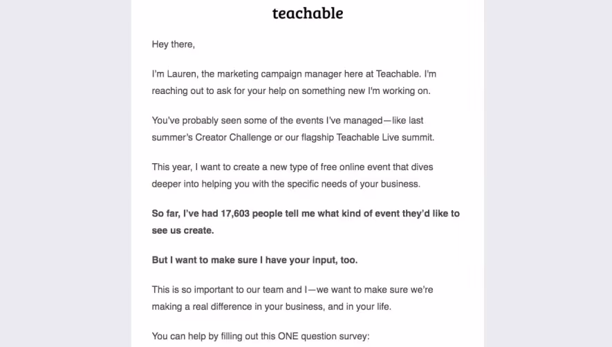 Teachable Survey Emails
