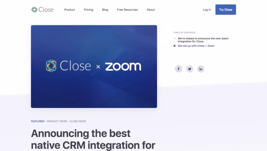 Close Integration Announcement