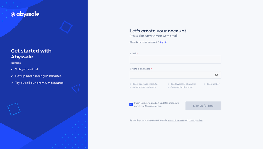 Abyssale Signup Page