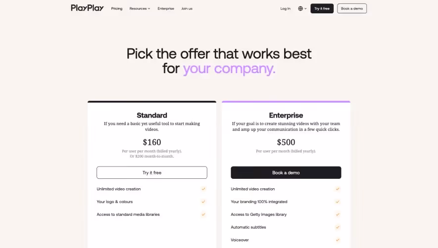 PlayPlay Pricing Page