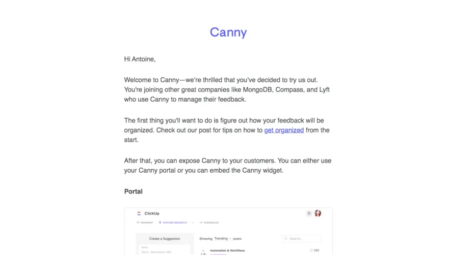 Canny Welcome Email