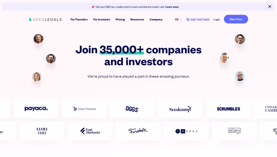 SeedLegals Customers Page