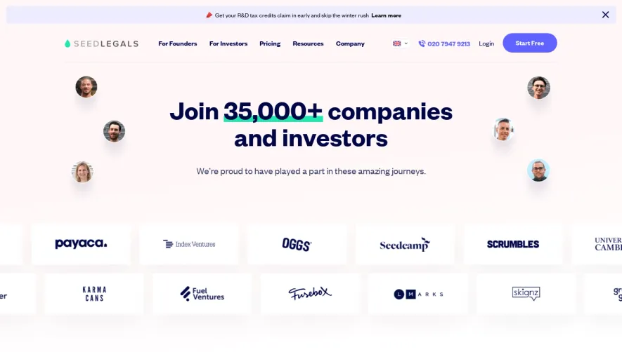 SeedLegals Customers Page