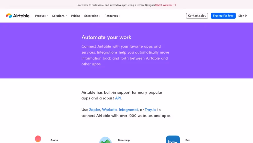 Airtable Integrations Page