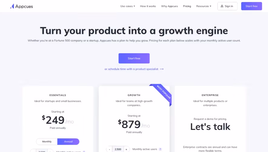 Appcues Pricing Page