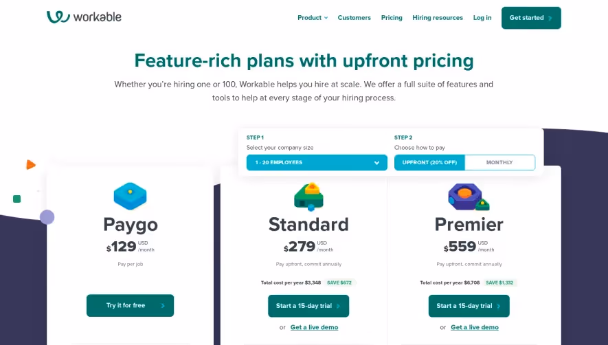Workable Pricing Page