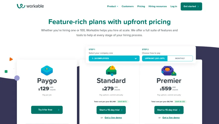 Workable Pricing Page
