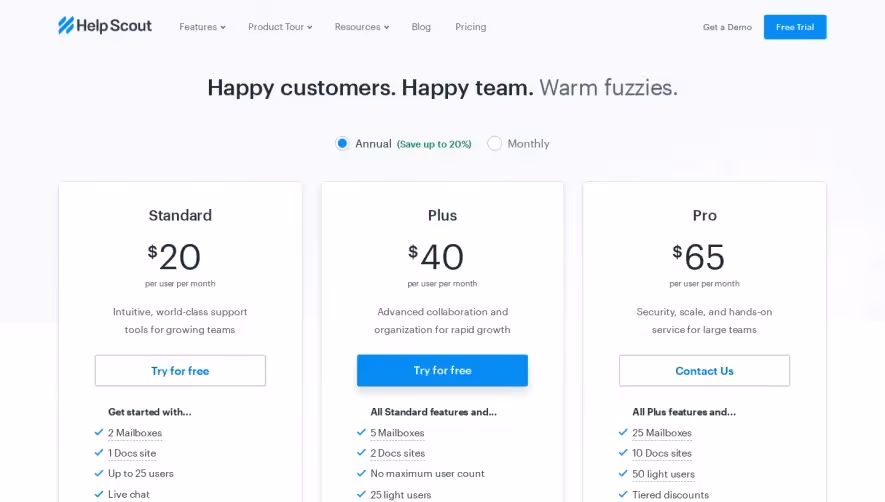 Help Scout Pricing Page
