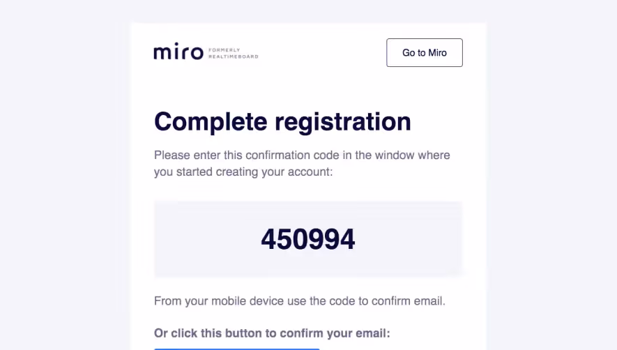 Miro ira Account Verification Email