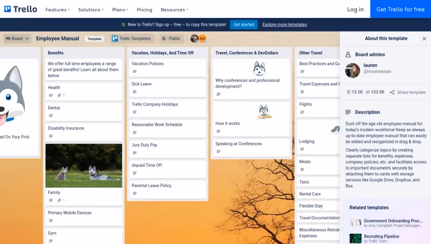 Trello Employee Manual Board