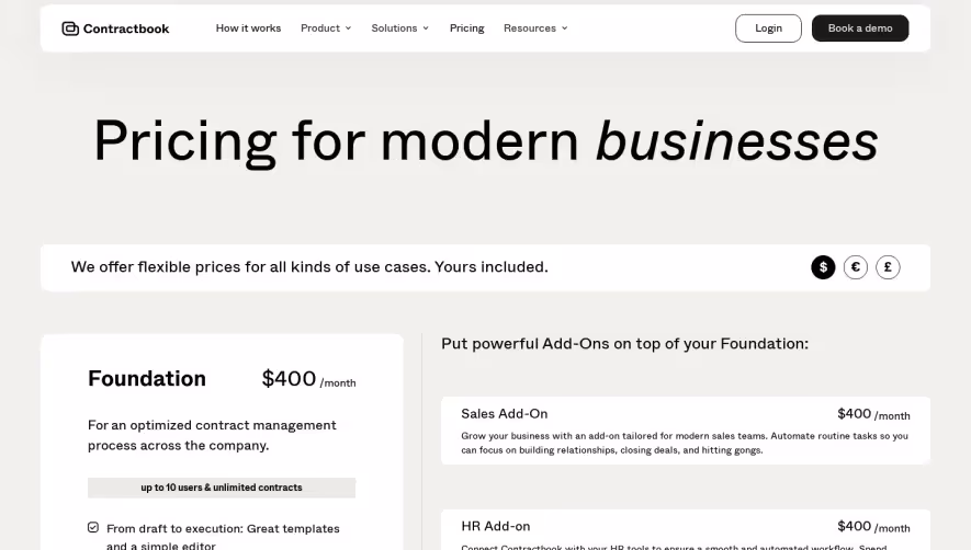 Contractbook Pricing Page