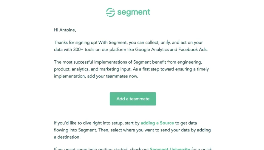 Segment Welcome Email