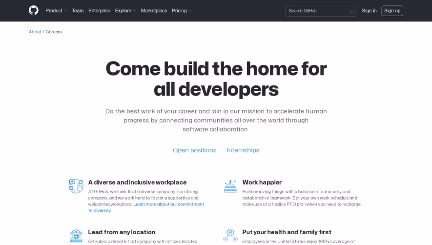 GitHub Careers Page