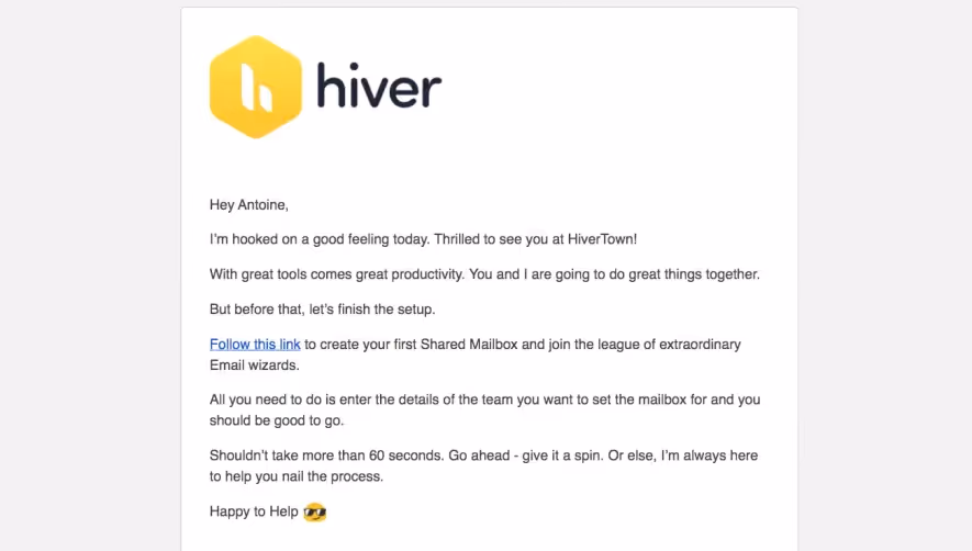 Hiver Welcome Email