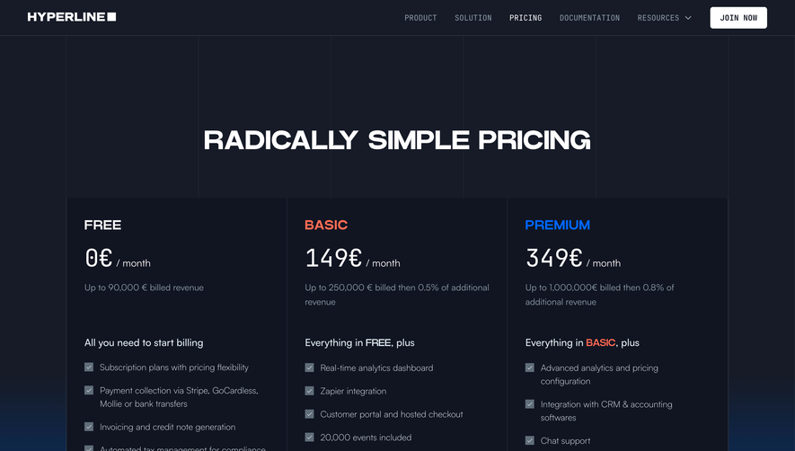 Hyperline Pricing Page