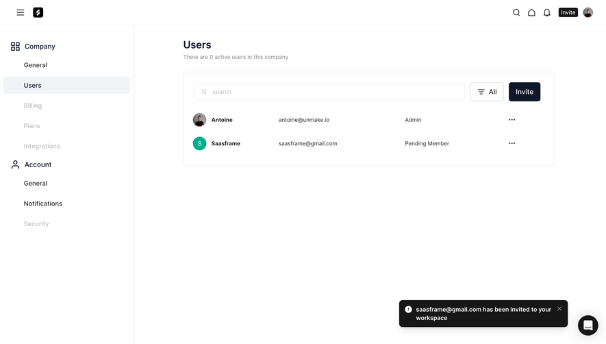 Frame Invite Team Members