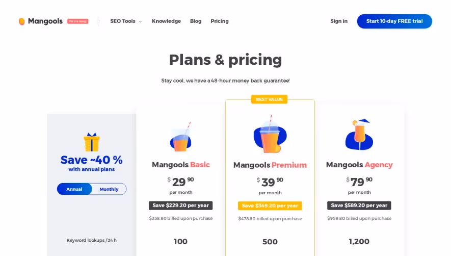 Mangools Pricing Page
