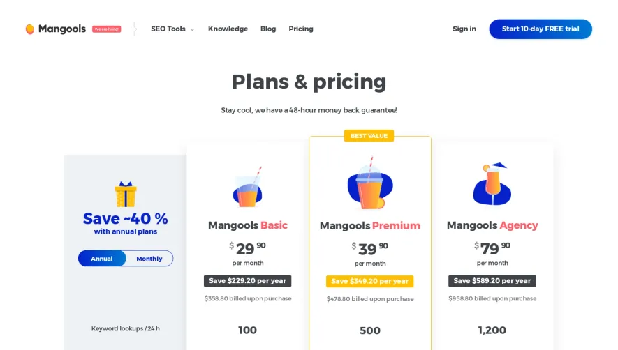 Mangools Pricing Page