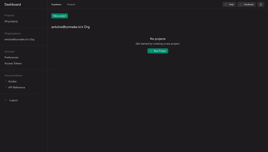 Supabase Empty Project Dashboard