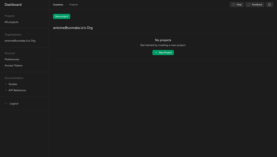 Supabase Empty Project Dashboard