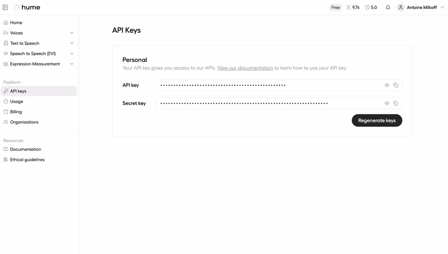 Hume AI API Keys