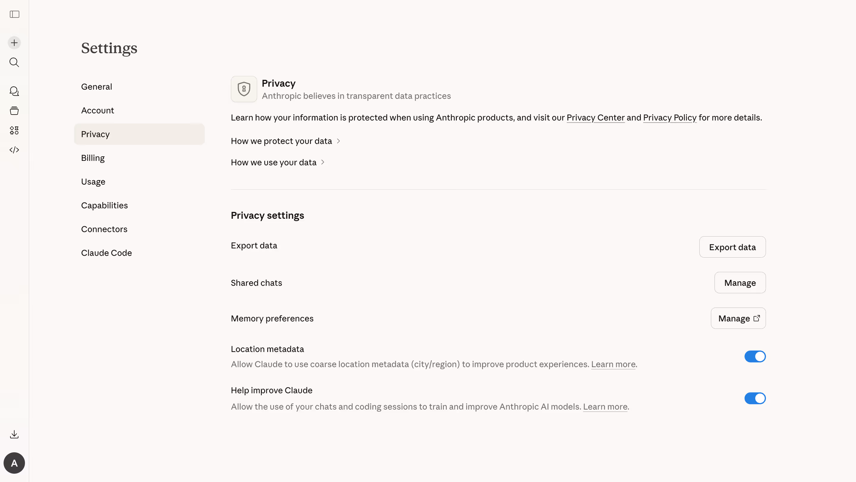 Claude Privacy Settings