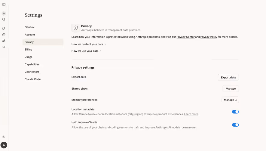 Claude Privacy Settings