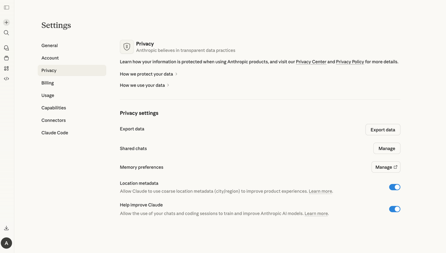Claude Privacy Settings