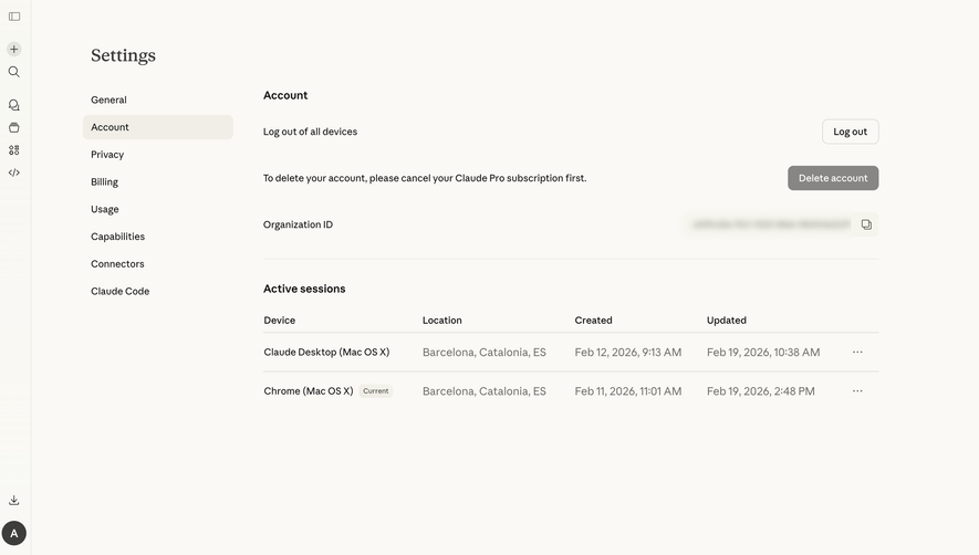 Claude Account Settings