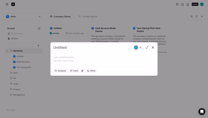 Frame New Note Modal