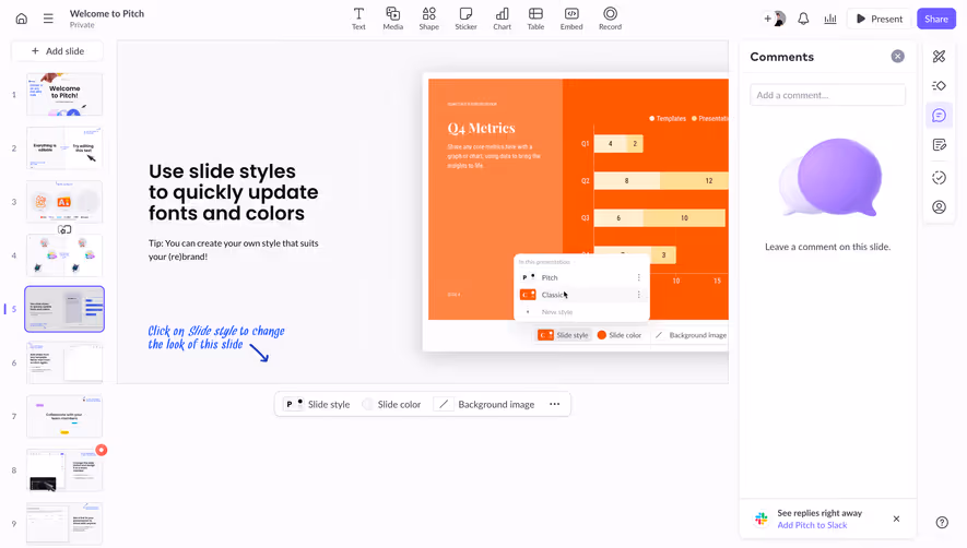 Pitch Presentation Comments Side Panel