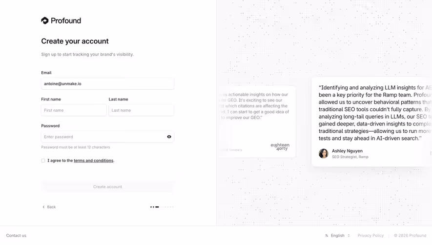 Profound Create Account