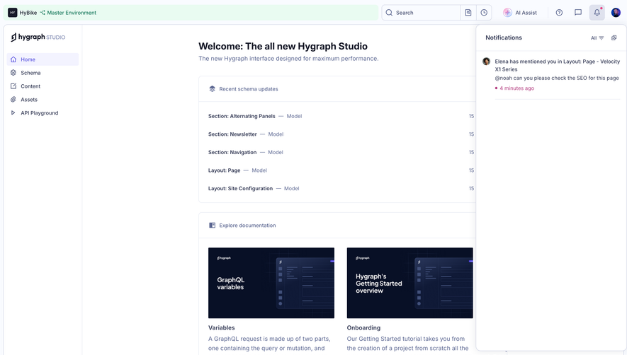 Library Ui Examples C GraphCMS Project dashboard with updates panel UI Design - SaaSFrame