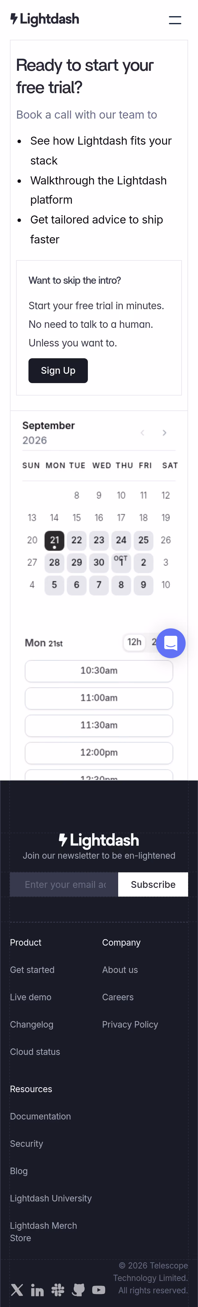 Lightdash Contact Page