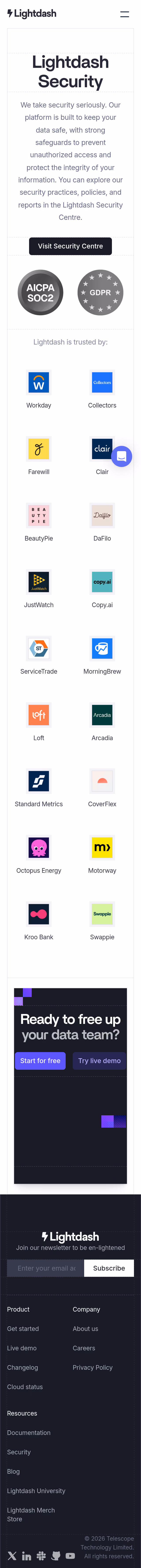 Lightdash Security Page