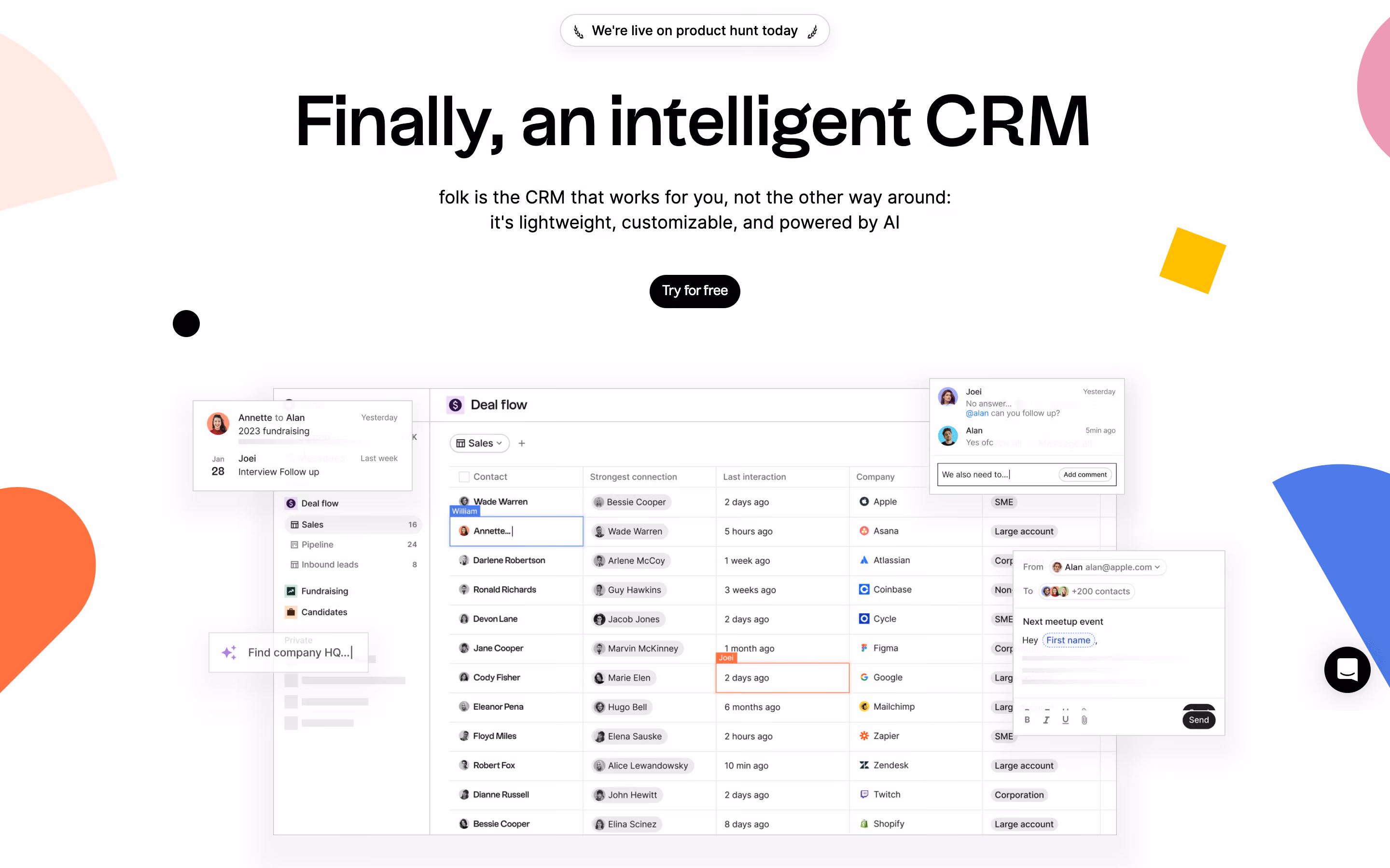 Folk Intelligent CRM workspace