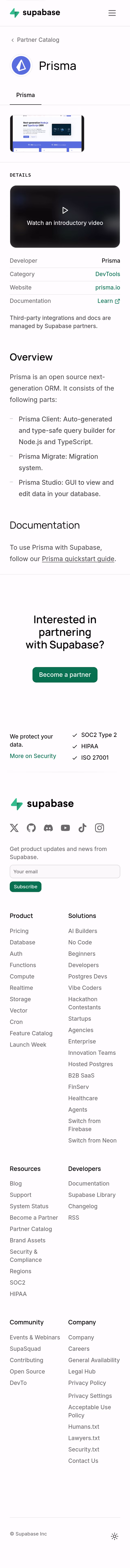 Supabase Integrations Page
