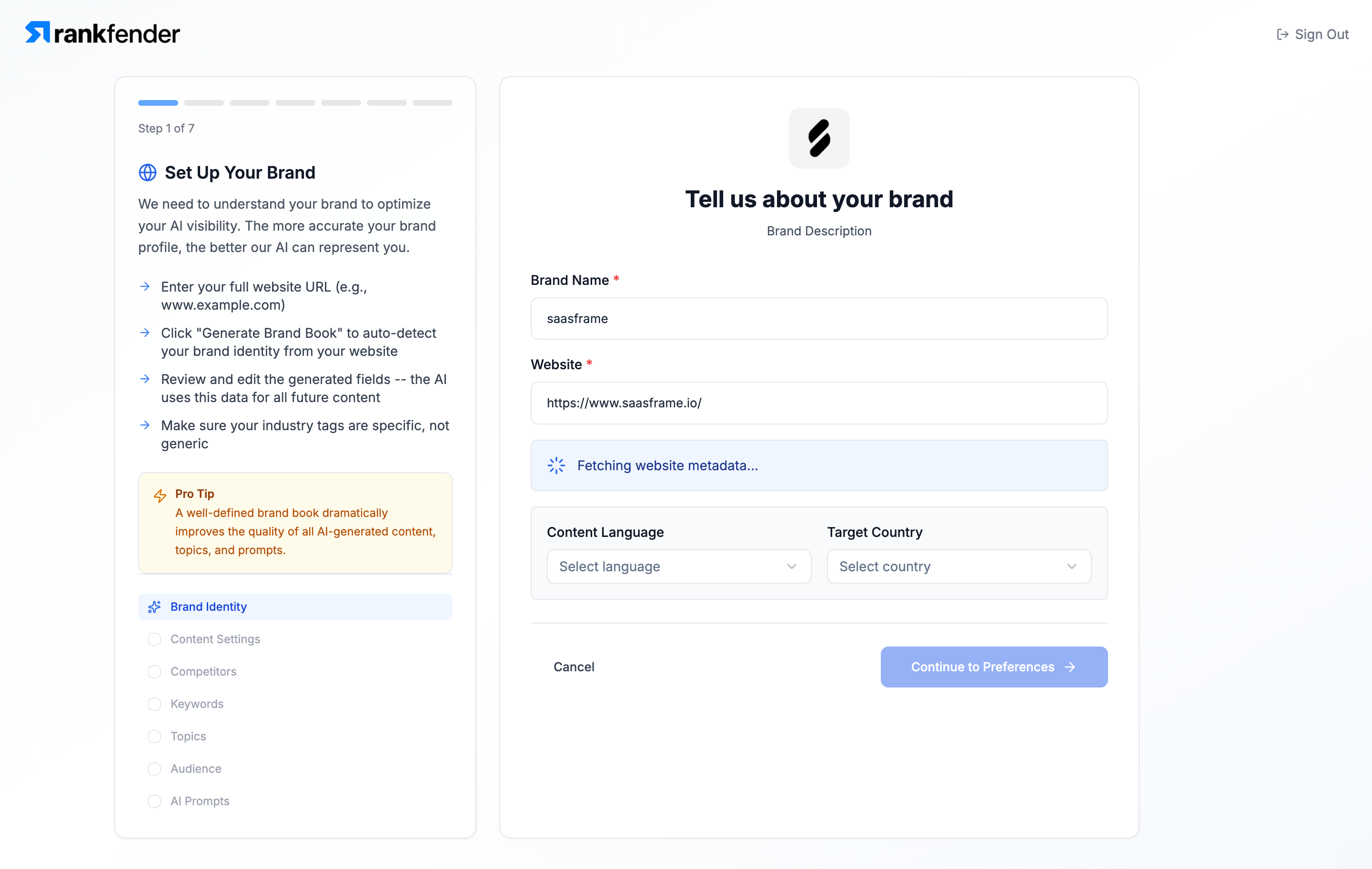Rankfender Set Up Brand design reference captured in SaaSFrame